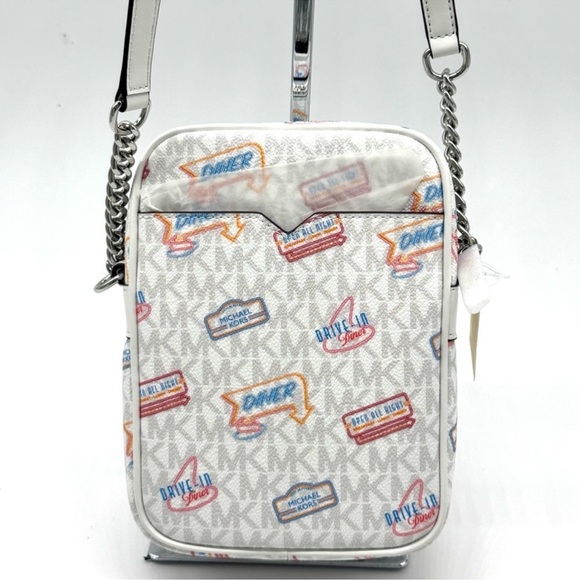 Michael Kors Jet Set Medium Printed Signature Logo Crossbody Bag Optic White - Picture 5 of 9